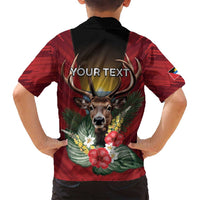 Personalized Antigua and Barbuda Family Matching Tank Maxi Dress and Hawaiian Shirt Tropical Flowers Stag Deer - Wonder Print Shop