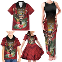 Personalized Antigua and Barbuda Family Matching Tank Maxi Dress and Hawaiian Shirt Tropical Flowers Stag Deer - Wonder Print Shop