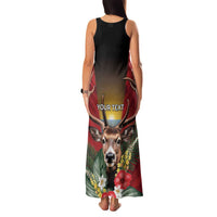 Personalized Antigua and Barbuda Family Matching Tank Maxi Dress and Hawaiian Shirt Tropical Flowers Stag Deer - Wonder Print Shop