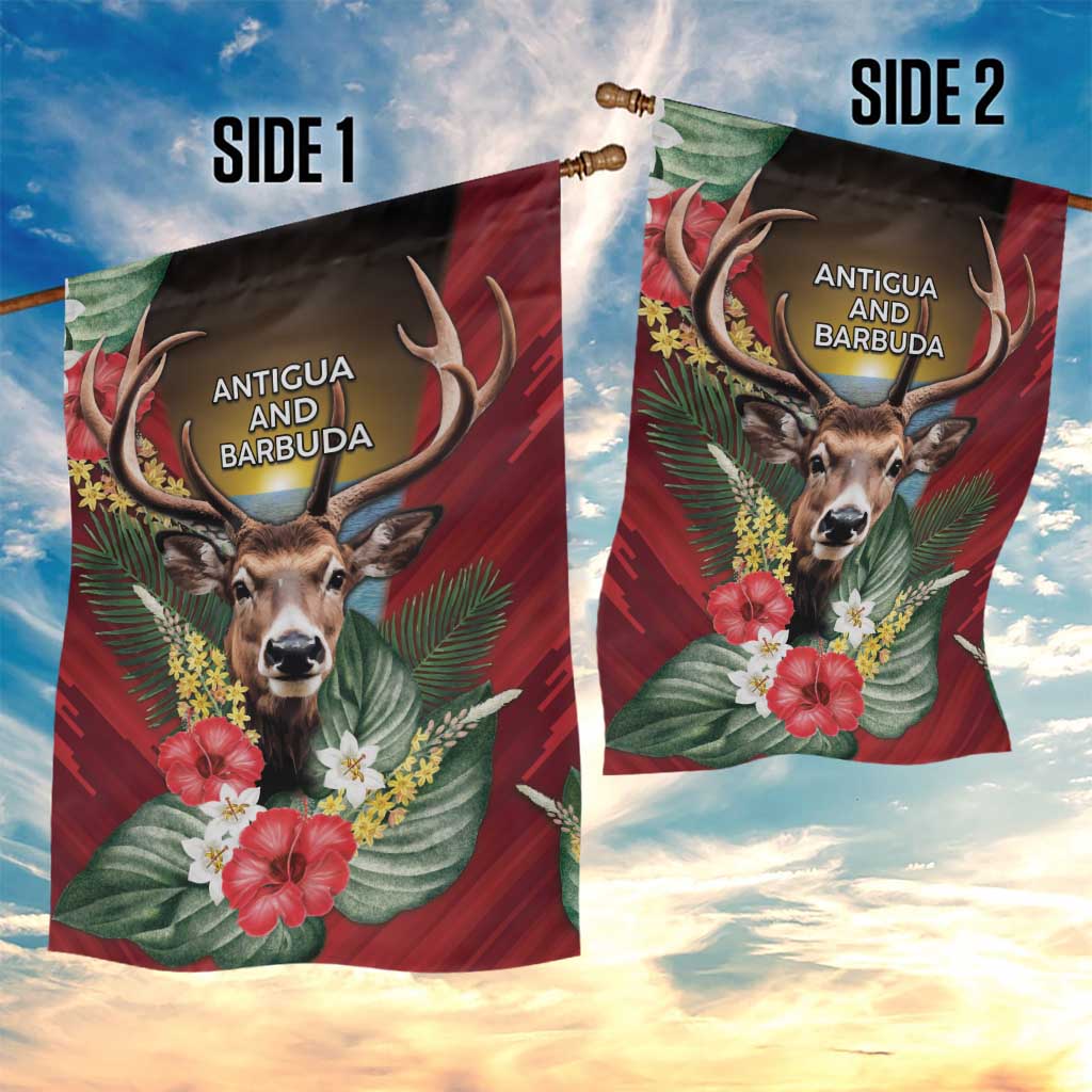 Antigua and Barbuda Garden Flag Tropical Flowers Stag Deer - Wonder Print Shop