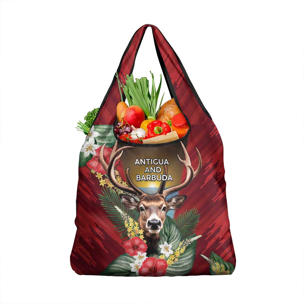 Antigua and Barbuda Grocery Bag Tropical Flowers Stag Deer - Wonder Print Shop