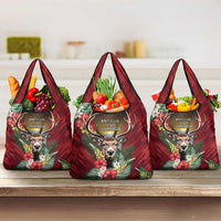 Antigua and Barbuda Grocery Bag Tropical Flowers Stag Deer - Wonder Print Shop