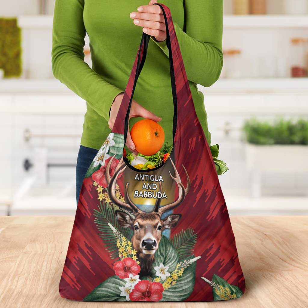 Antigua and Barbuda Grocery Bag Tropical Flowers Stag Deer - Wonder Print Shop