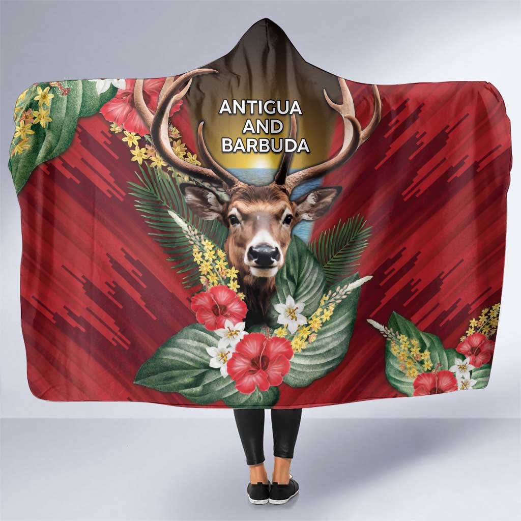 Antigua and Barbuda Hooded Blanket Tropical Flowers Stag Deer - Wonder Print Shop