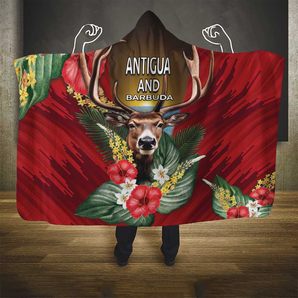 Antigua and Barbuda Hooded Blanket Tropical Flowers Stag Deer - Wonder Print Shop