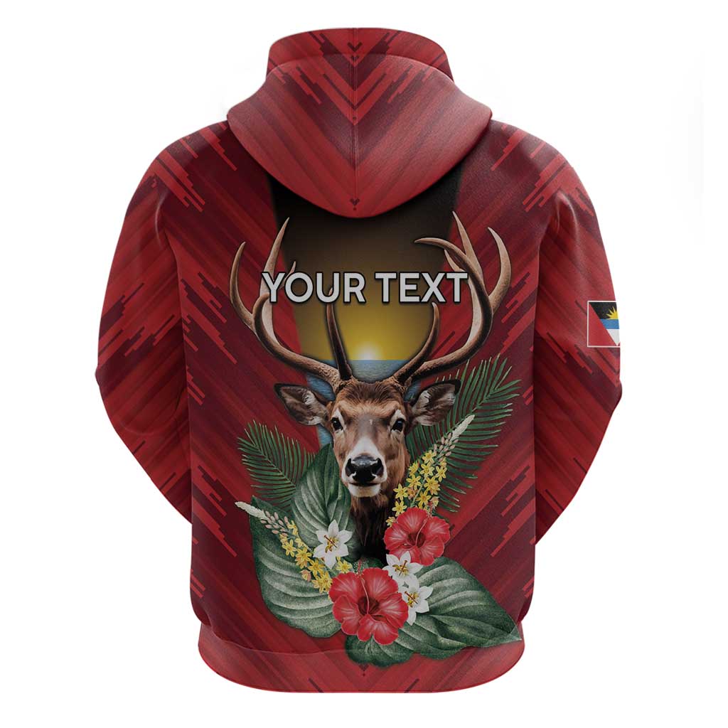 Personalized Antigua and Barbuda Hoodie Tropical Flowers Stag Deer - Wonder Print Shop