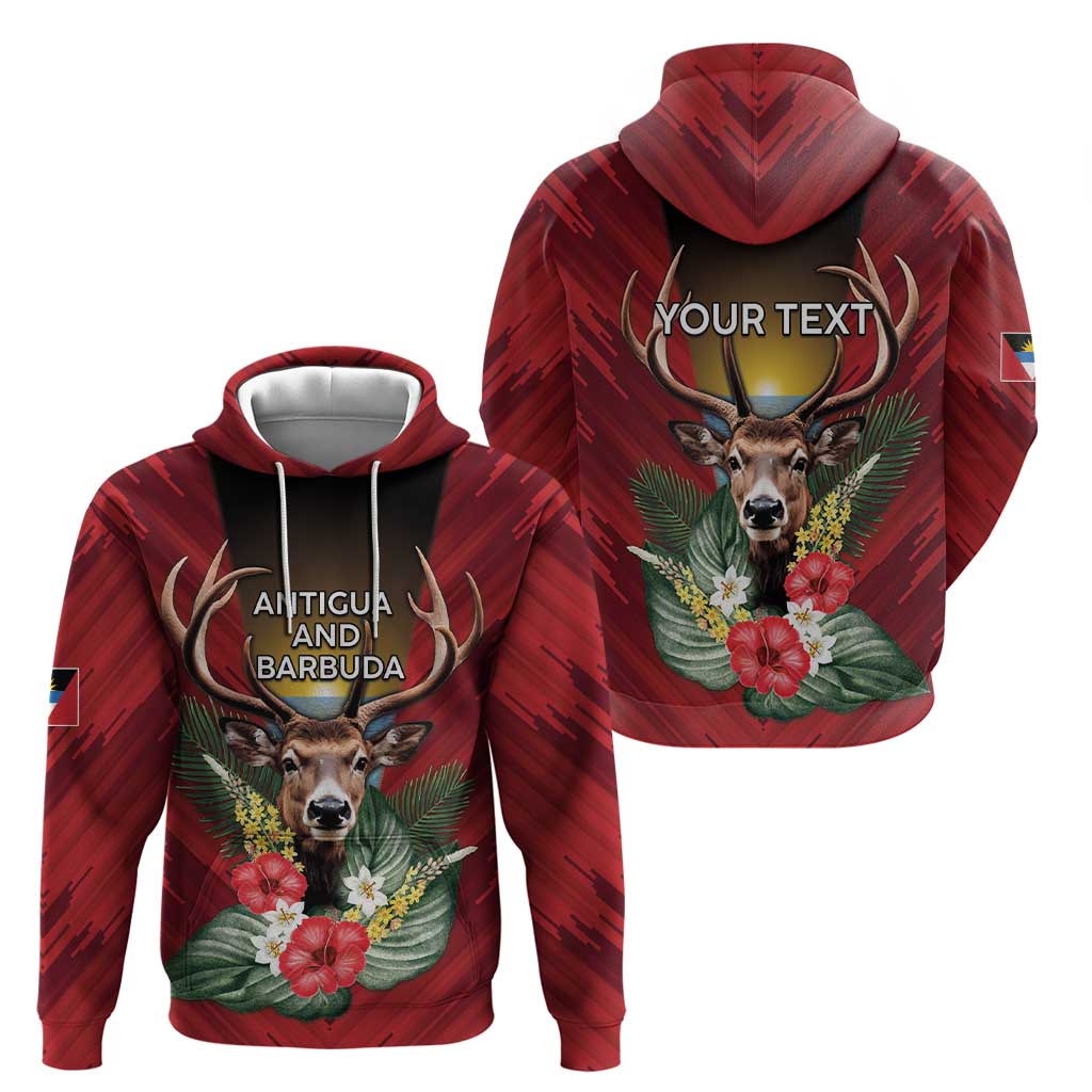 Personalized Antigua and Barbuda Hoodie Tropical Flowers Stag Deer - Wonder Print Shop