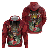 Personalized Antigua and Barbuda Hoodie Tropical Flowers Stag Deer - Wonder Print Shop