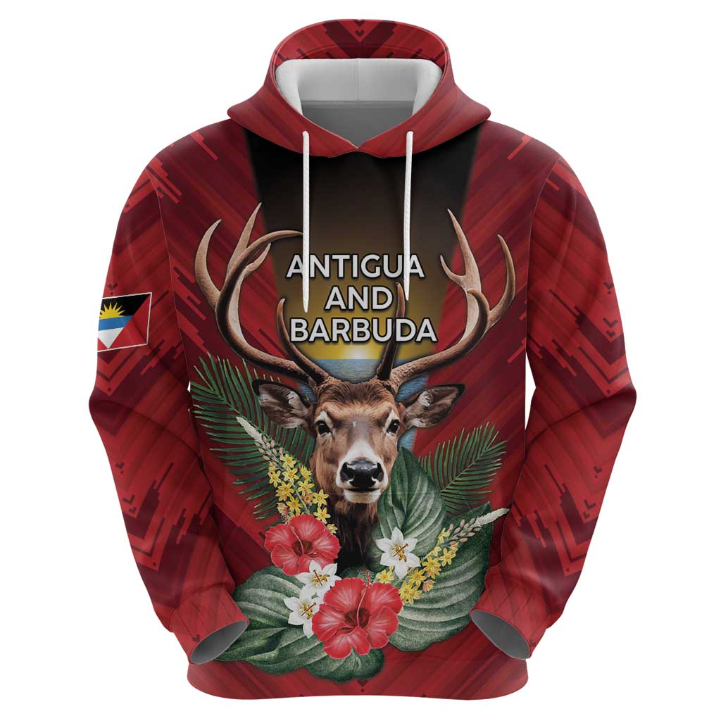 Personalized Antigua and Barbuda Hoodie Tropical Flowers Stag Deer - Wonder Print Shop