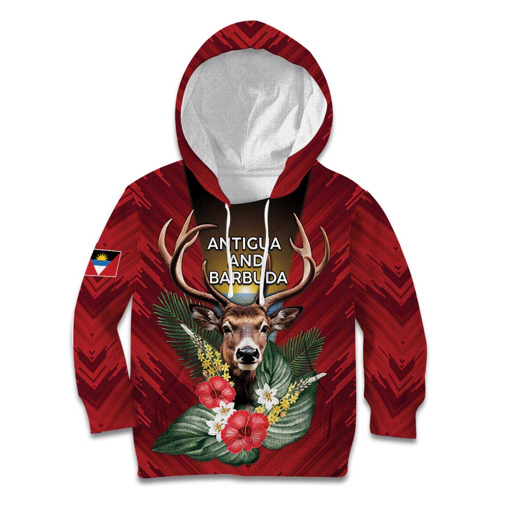 Personalized Antigua and Barbuda Kid Hoodie Tropical Flowers Stag Deer - Wonder Print Shop