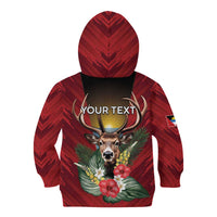 Personalized Antigua and Barbuda Kid Hoodie Tropical Flowers Stag Deer - Wonder Print Shop