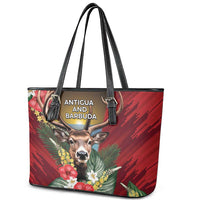Antigua and Barbuda Leather Tote Bag Tropical Flowers Stag Deer - Wonder Print Shop