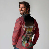 Personalized Antigua and Barbuda Long Sleeve Polo Shirt Tropical Flowers Stag Deer - Wonder Print Shop