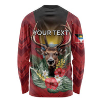 Personalized Antigua and Barbuda Long Sleeve Shirt Tropical Flowers Stag Deer - Wonder Print Shop
