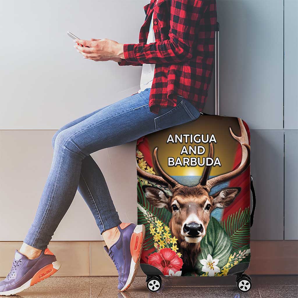 Antigua and Barbuda Luggage Cover Tropical Flowers Stag Deer - Wonder Print Shop