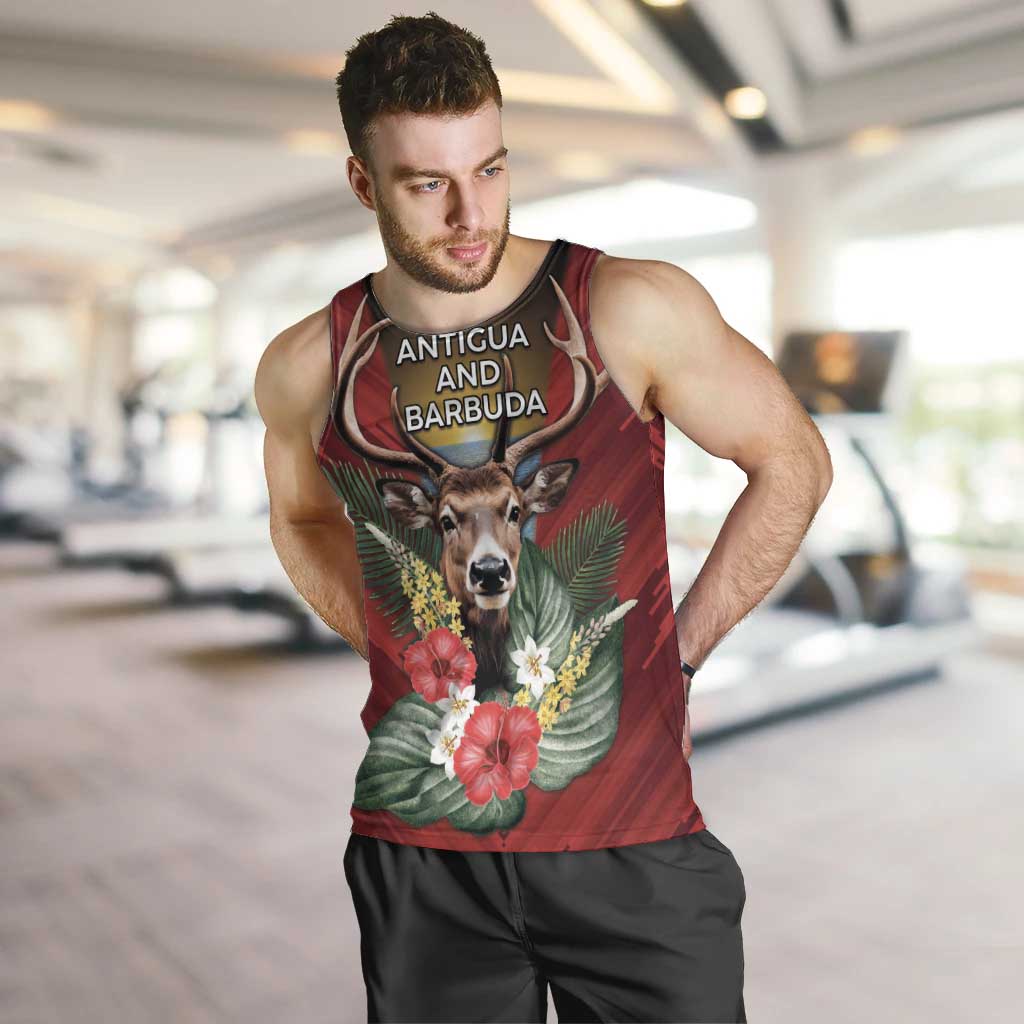 Personalized Antigua and Barbuda Men Tank Top Tropical Flowers Stag Deer - Wonder Print Shop