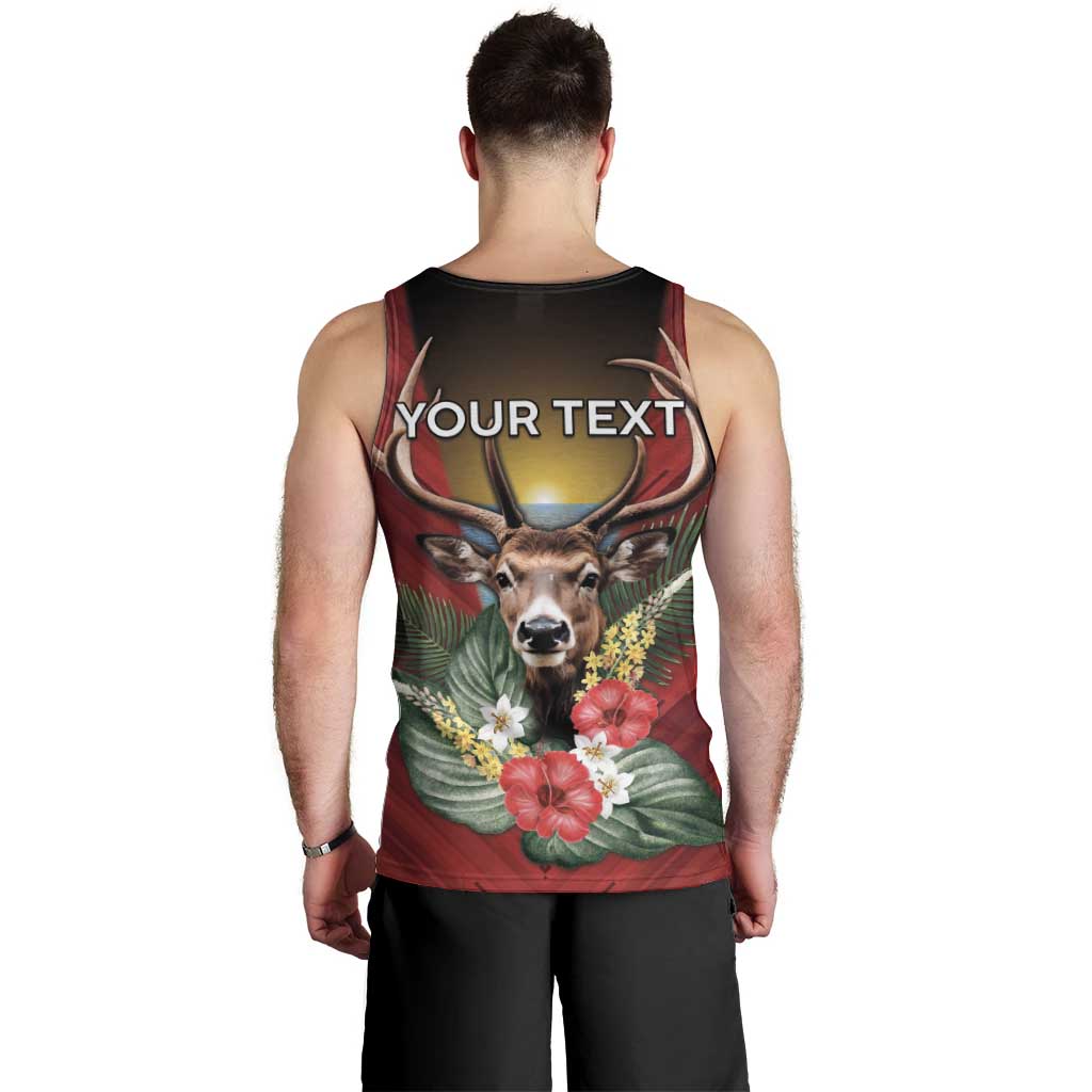 Personalized Antigua and Barbuda Men Tank Top Tropical Flowers Stag Deer - Wonder Print Shop
