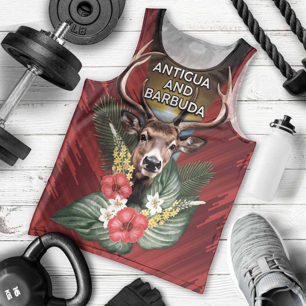 Personalized Antigua and Barbuda Men Tank Top Tropical Flowers Stag Deer - Wonder Print Shop