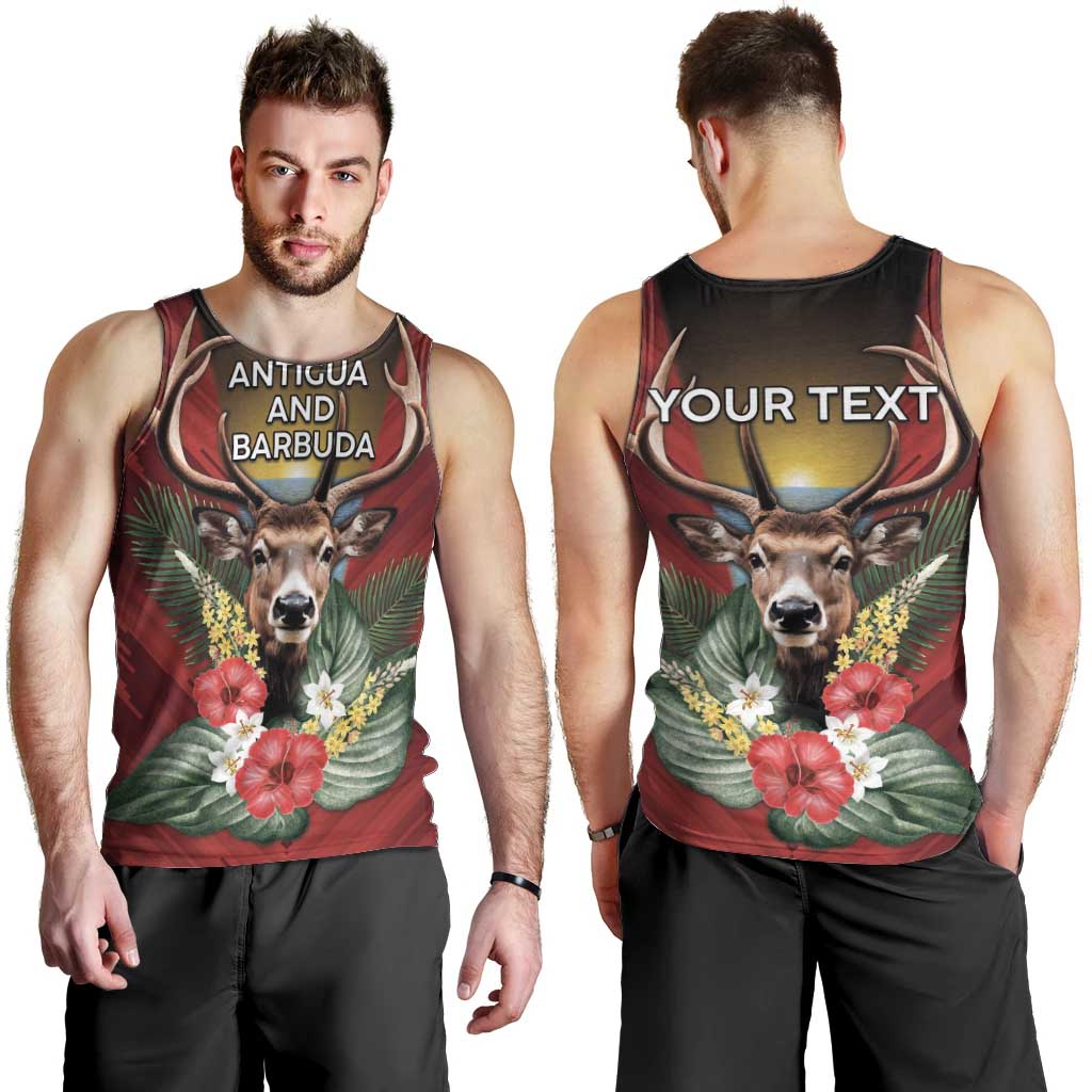 Personalized Antigua and Barbuda Men Tank Top Tropical Flowers Stag Deer - Wonder Print Shop