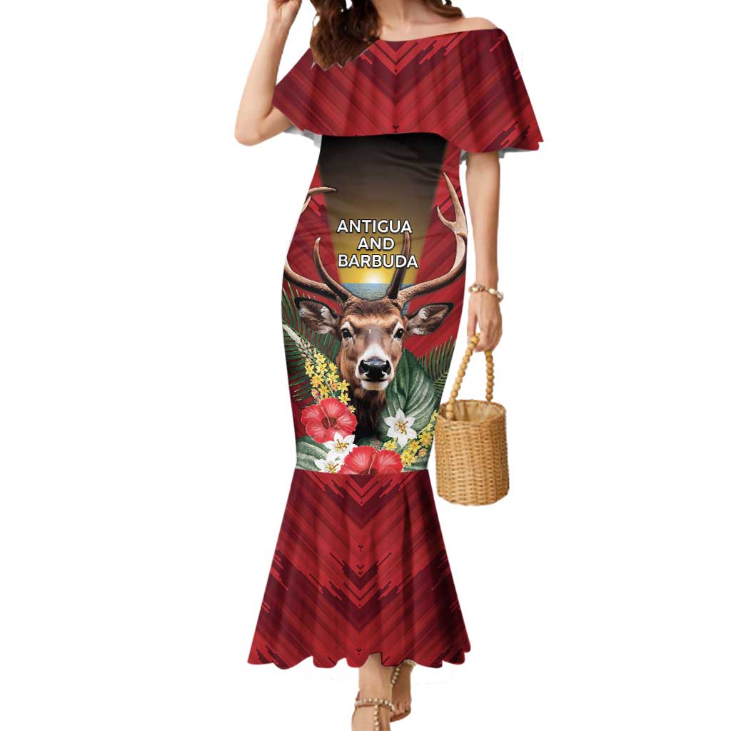 Personalized Antigua and Barbuda Mermaid Dress Tropical Flowers Stag Deer - Wonder Print Shop