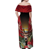 Personalized Antigua and Barbuda Off Shoulder Maxi Dress Tropical Flowers Stag Deer - Wonder Print Shop