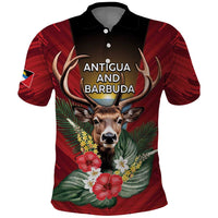 Personalized Antigua and Barbuda Polo Shirt Tropical Flowers Stag Deer - Wonder Print Shop