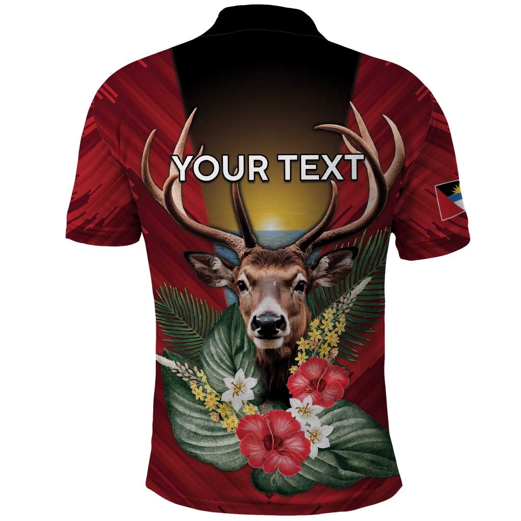 Personalized Antigua and Barbuda Polo Shirt Tropical Flowers Stag Deer - Wonder Print Shop