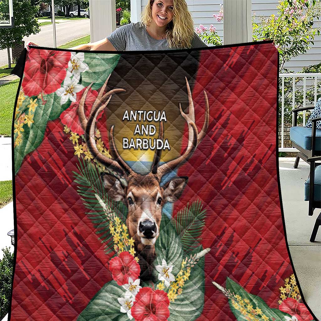 Antigua and Barbuda Quilt Tropical Flowers Stag Deer - Wonder Print Shop