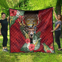 Antigua and Barbuda Quilt Tropical Flowers Stag Deer - Wonder Print Shop