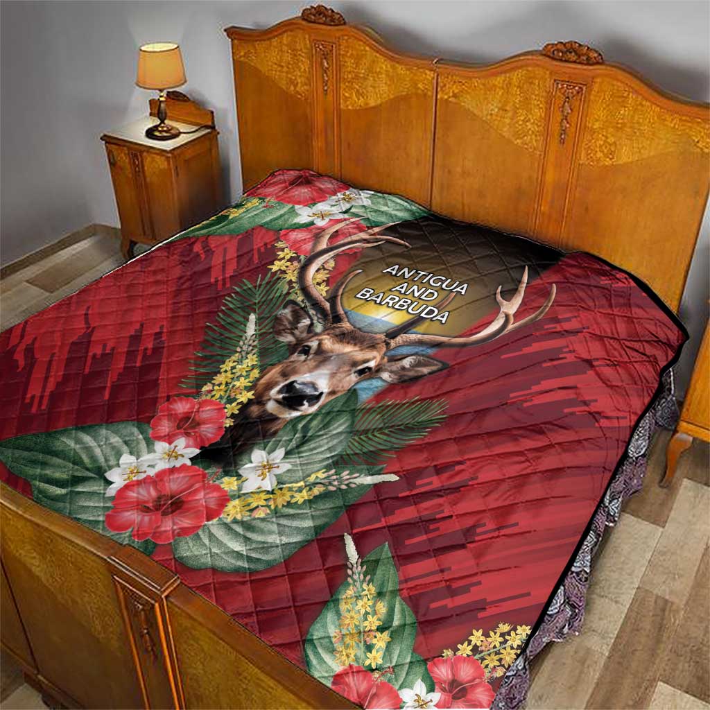 Antigua and Barbuda Quilt Tropical Flowers Stag Deer - Wonder Print Shop