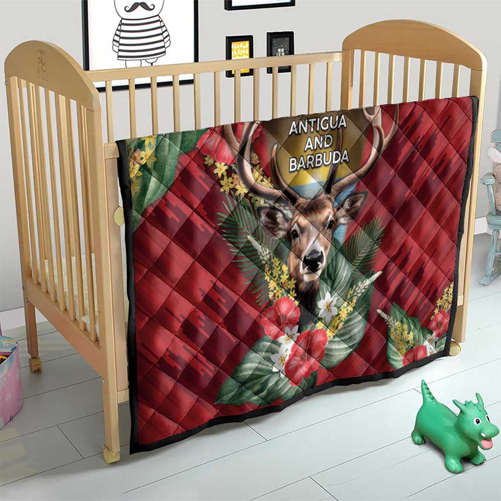 Antigua and Barbuda Quilt Tropical Flowers Stag Deer - Wonder Print Shop