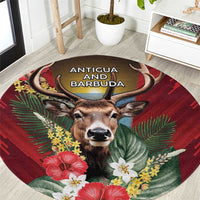 Antigua and Barbuda Round Carpet Tropical Flowers Stag Deer - Wonder Print Shop