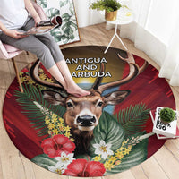Antigua and Barbuda Round Carpet Tropical Flowers Stag Deer - Wonder Print Shop
