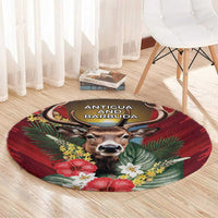 Antigua and Barbuda Round Carpet Tropical Flowers Stag Deer - Wonder Print Shop