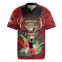 Personalized Antigua and Barbuda Rugby Jersey Tropical Flowers Stag Deer - Wonder Print Shop