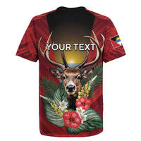 Personalized Antigua and Barbuda Rugby Jersey Tropical Flowers Stag Deer - Wonder Print Shop