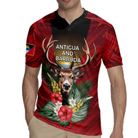 Personalized Antigua and Barbuda Rugby Jersey Tropical Flowers Stag Deer - Wonder Print Shop