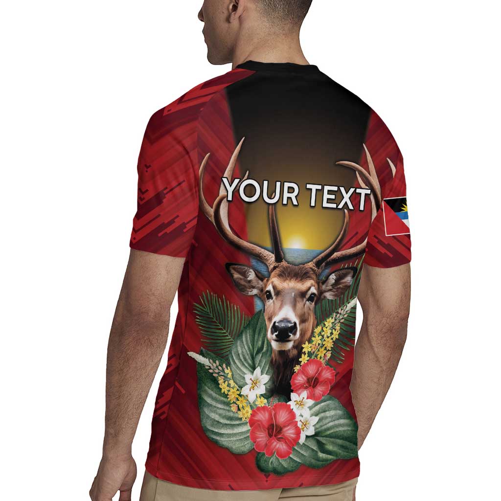 Personalized Antigua and Barbuda Rugby Jersey Tropical Flowers Stag Deer - Wonder Print Shop