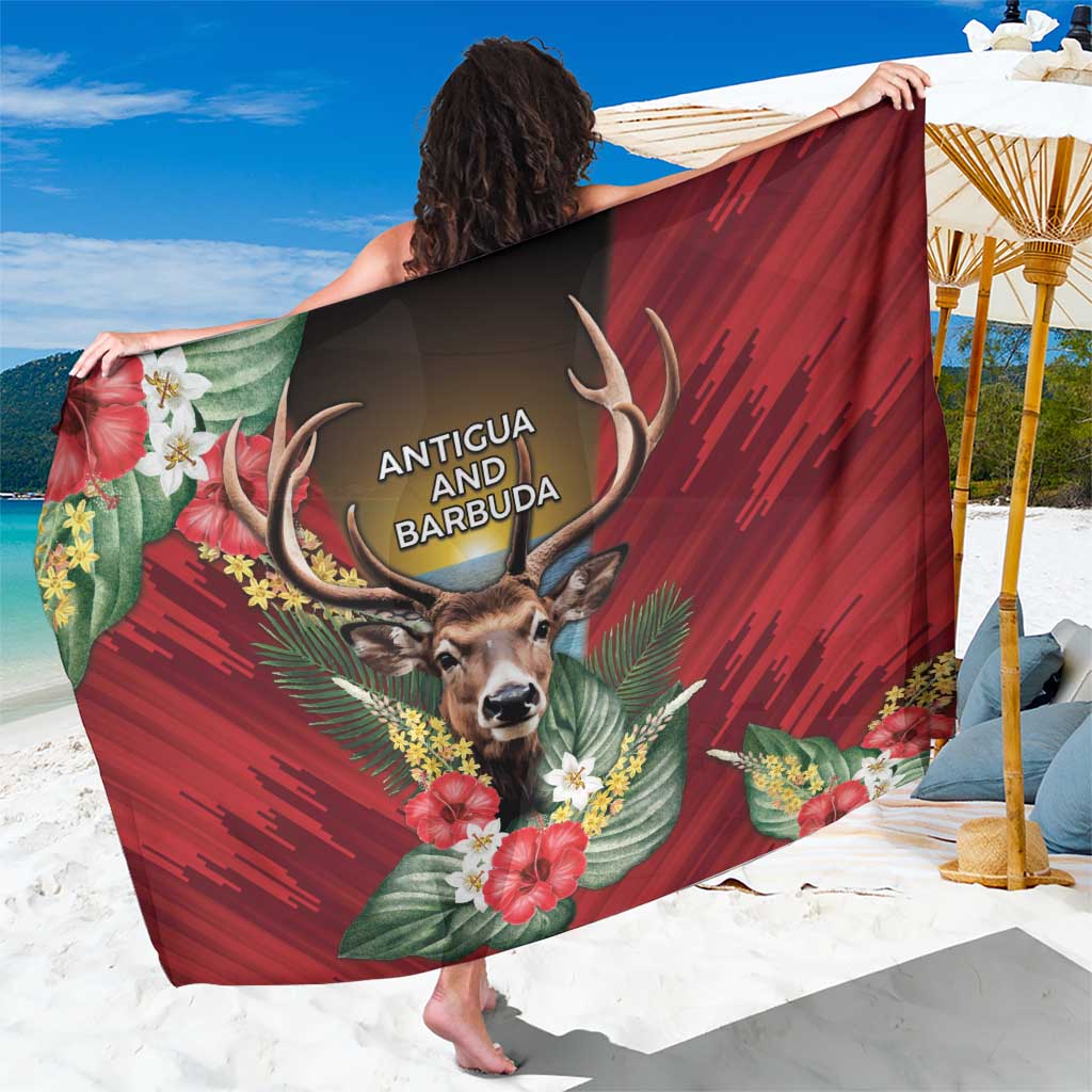 Antigua and Barbuda Sarong Tropical Flowers Stag Deer - Wonder Print Shop