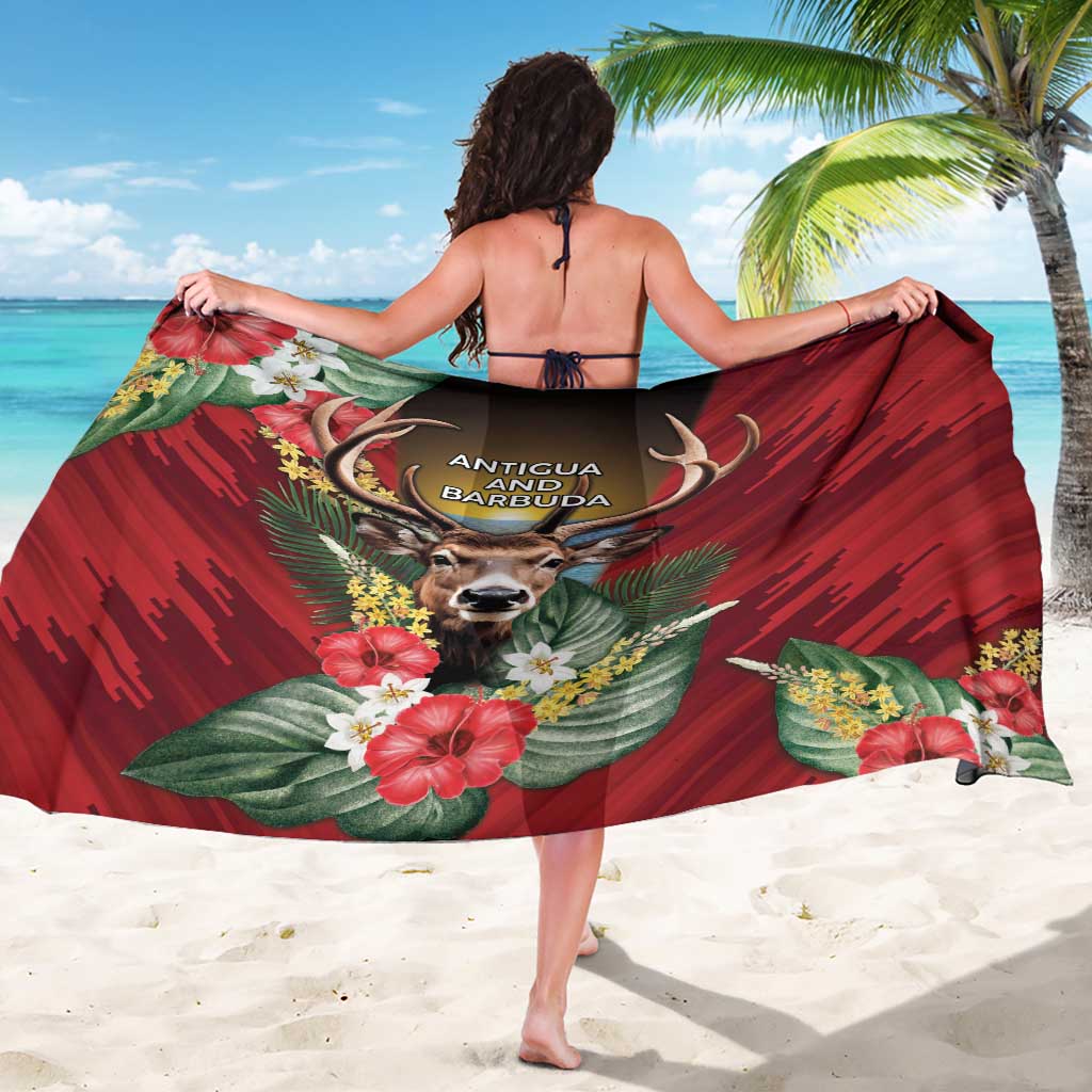 Antigua and Barbuda Sarong Tropical Flowers Stag Deer - Wonder Print Shop