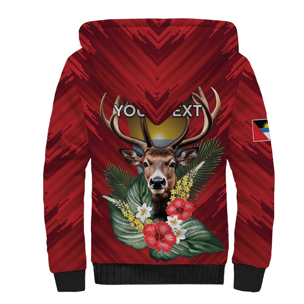 Personalized Antigua and Barbuda Sherpa Hoodie Tropical Flowers Stag Deer - Wonder Print Shop