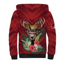 Personalized Antigua and Barbuda Sherpa Hoodie Tropical Flowers Stag Deer - Wonder Print Shop