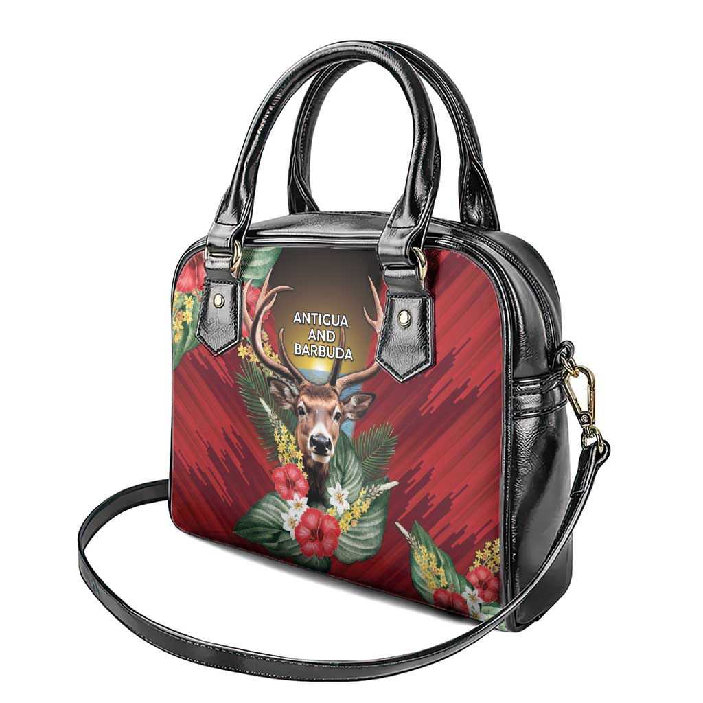 Antigua and Barbuda Shoulder Handbag Tropical Flowers Stag Deer - Wonder Print Shop