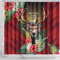 Antigua and Barbuda Shower Curtain Tropical Flowers Stag Deer - Wonder Print Shop