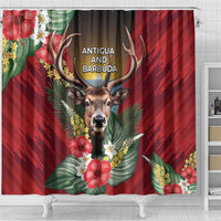 Antigua and Barbuda Shower Curtain Tropical Flowers Stag Deer - Wonder Print Shop