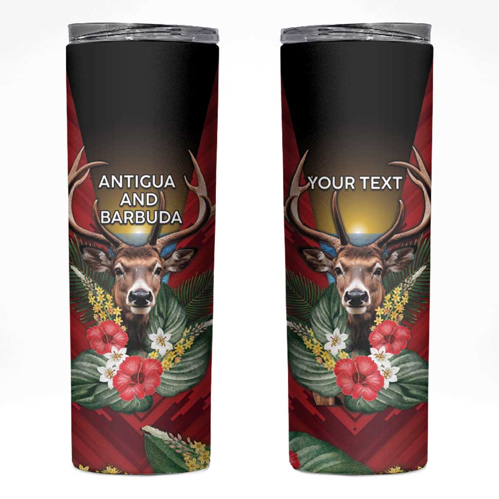 Personalized Antigua and Barbuda Skinny Tumbler Tropical Flowers Stag Deer - Wonder Print Shop