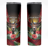 Personalized Antigua and Barbuda Skinny Tumbler Tropical Flowers Stag Deer - Wonder Print Shop