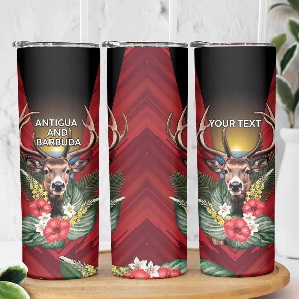 Personalized Antigua and Barbuda Skinny Tumbler Tropical Flowers Stag Deer - Wonder Print Shop