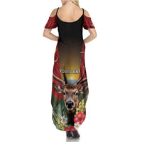 Personalized Antigua and Barbuda Summer Maxi Dress Tropical Flowers Stag Deer - Wonder Print Shop