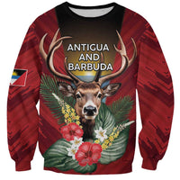 Personalized Antigua and Barbuda Sweatshirt Tropical Flowers Stag Deer - Wonder Print Shop